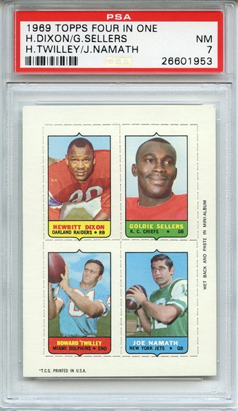 1969 TOPPS FOUR IN ONE H.DIXON/G.SELLERS H.TWILLEY/J.NAMATH PSA NM 7