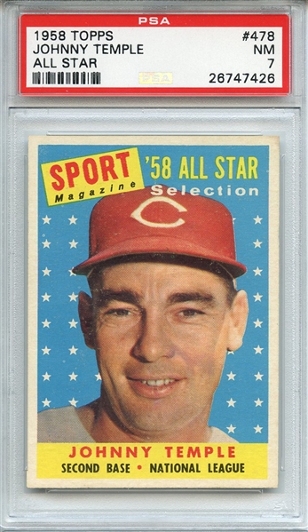 1958 TOPPS 478 JOHNNY TEMPLE ALL STAR PSA NM 7