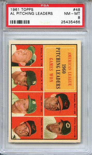 1961 TOPPS 48 AL PITCHING LEADERS PSA NM-MT 8