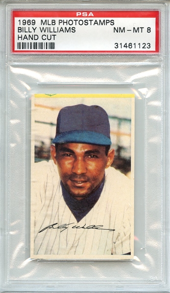 1969 MLB PHOTOSTAMPS BILLY WILLIAMS HAND CUT PSA NM-MT 8