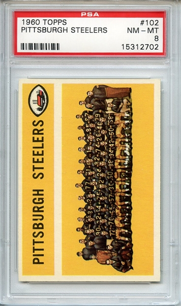 1960 TOPPS 102 PITTSBURGH STEELERS PSA NM-MT 8