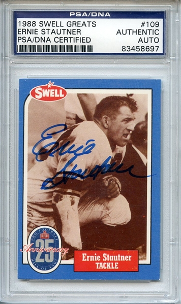 ERNIE STAUTNER SIGNED 1988 SWELL GREATS CARD PSA/DNA