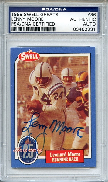 LENNY MOORE SIGNED 1988 SWELL GREATS CARD PSA/DNA
