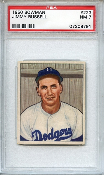 1950 BOWMAN 223 JIMMY RUSSELL WITHOUT COPYRIGHT PSA NM 7