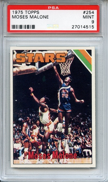 1975 TOPPS 254 MOSES MALONE RC PSA MINT 9