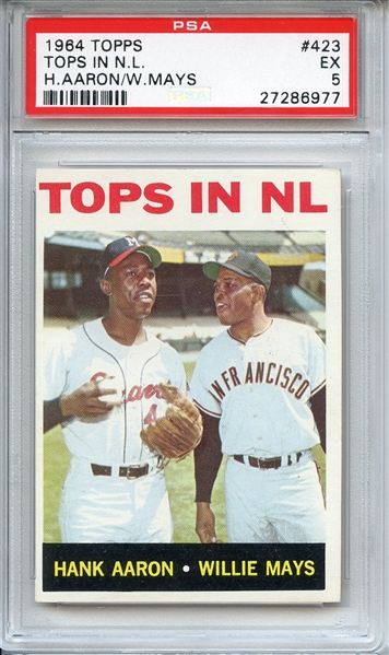 1964 TOPPS 423 TOPS IN N.L. H.AARON/W.MAYS PSA EX 5