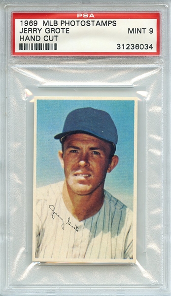 1969 MLB PHOTOSTAMPS JERRY GROTE HAND CUT PSA MINT 9