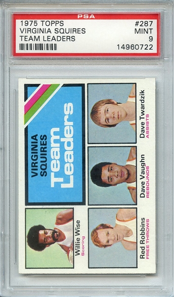 1975 TOPPS 287 VIRGINIA SQUIRES TEAM LEADERS PSA MINT 9
