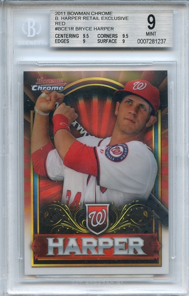 2011 BOWMAN CHROME RETAIL EXCLUSIVE RED REFRACTOR BRYCE HARPER BGS MINT 9
