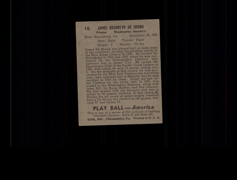 1939 Play Ball 10 James DeShong EX #D521915