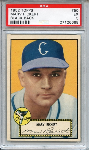 1952 TOPPS 50 MARV RICKERT BLACK BACK PSA EX 5