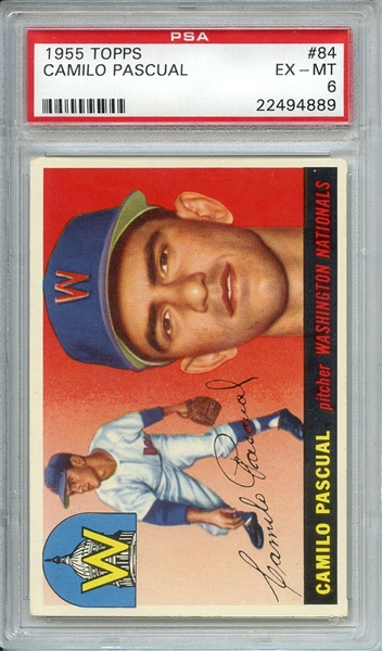 1955 TOPPS 84 CAMILO PASCUAL PSA EX-MT 6