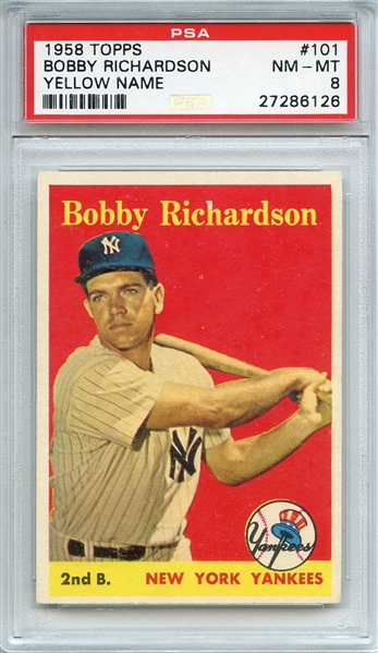 1958 TOPPS 101 BOBBY RICHARDSON YELLOW NAME PSA NM-MT 8