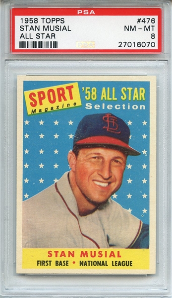 1958 TOPPS 476 STAN MUSIAL ALL STAR PSA NM-MT 8