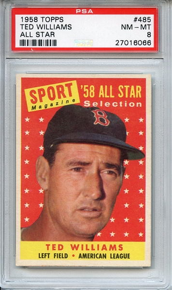 1958 TOPPS 485 TED WILLIAMS ALL STAR PSA NM-MT 8