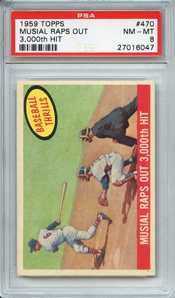 1959 TOPPS 470 MUSIAL RAPS OUT 3,000th HIT PSA NM-MT 8