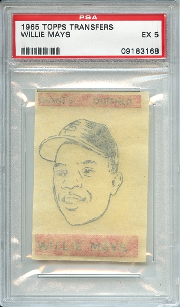 1965 TOPPS TRANSFERS WILLIE MAYS PSA EX 5