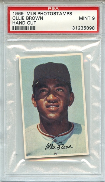 1969 MLB PHOTOSTAMPS OLLIE BROWN HAND CUT PSA MINT 9