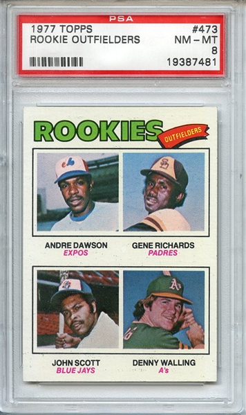 1977 TOPPS 473 ROOKIE OUTFIELDERS PSA NM-MT 8