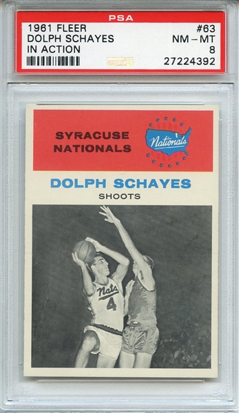 1961 FLEER 63 DOLPH SCHAYES IN ACTION PSA NM-MT 8