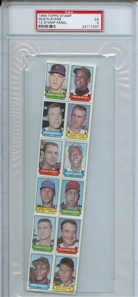 1969 TOPPS STAMPS PANELS MLB PLAYERS 12 STAMP PANEL PSA EX 5