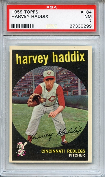 1959 TOPPS 184 HARVEY HADDIX PSA NM 7