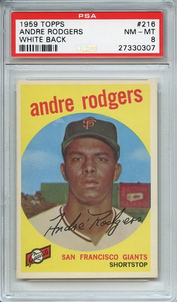 1959 TOPPS 216 ANDRE RODGERS WHITE BACK PSA NM-MT 8