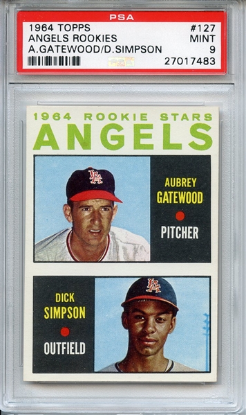 1964 TOPPS 127 ANGELS ROOKIES A.GATEWOOD/D.SIMPSON PSA MINT 9