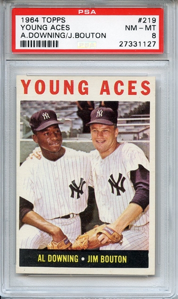 1964 TOPPS 219 YOUNG ACES A.DOWNING/J.BOUTON PSA NM-MT 8