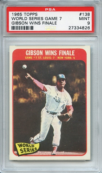 1965 TOPPS 138 WORLD SERIES GAME 7 GIBSON WINS FINALE PSA MINT 9