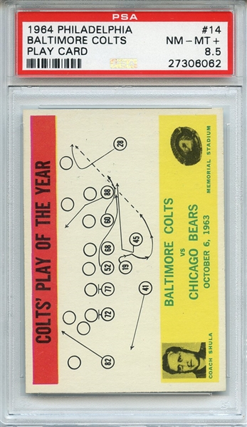 1964 PHILADELPHIA 14 BALTIMORE COLTS PLAY CARD PSA NM-MT+ 8.5