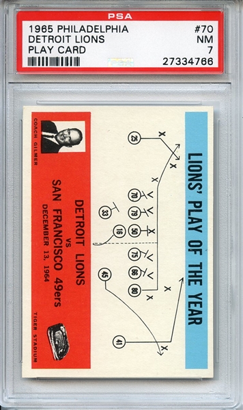1965 PHILADELPHIA 70 DETROIT LIONS PLAY CARD PSA NM 7