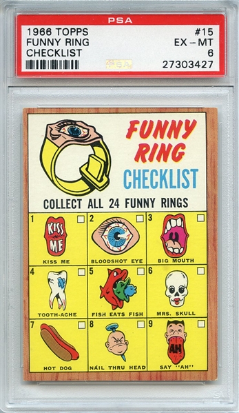 1966 TOPPS 15 FUNNY RING CHECKLIST PSA EX-MT 6