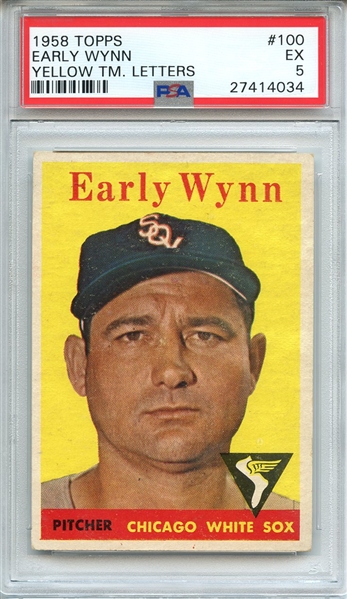 1958 TOPPS 100 EARLY WYNN YELLOW TM. LETTERS PSA EX 5