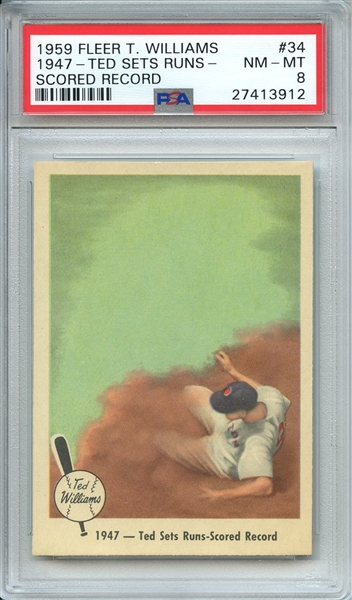 1959 FLEER TED WILLIAMS 34 1947-TED SETS RUNS- SCORED RECORD PSA NM-MT 8