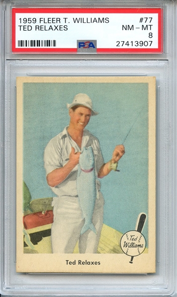 1959 FLEER TED WILLIAMS 77 TED RELAXES PSA NM-MT 8