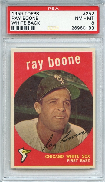 1959 TOPPS 252 RAY BOONE WHITE BACK PSA NM-MT 8