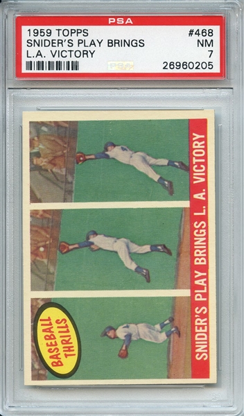 1959 TOPPS 468 SNIDER'S PLAY BRINGS L.A. VICTORY PSA NM 7