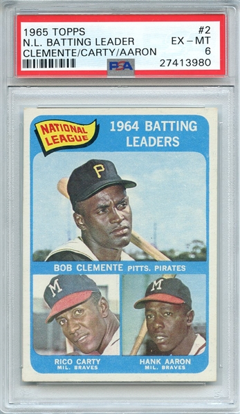 1965 TOPPS 2 N.L. BATTING LEADER CLEMENTE/CARTY/AARON PSA EX-MT 6