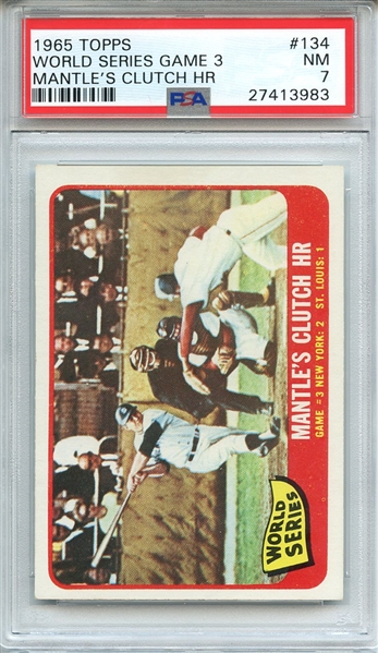 1965 TOPPS 134 WORLD SERIES GAME 3 MANTLE'S CLUTCH HR PSA NM 7