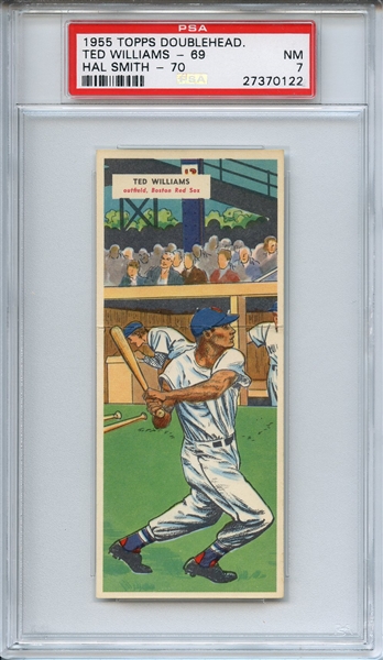1955 TOPPS DOUBLEHEADERS TED WILLIAMS - 69 HAL SMITH - 70 PSA NM 7