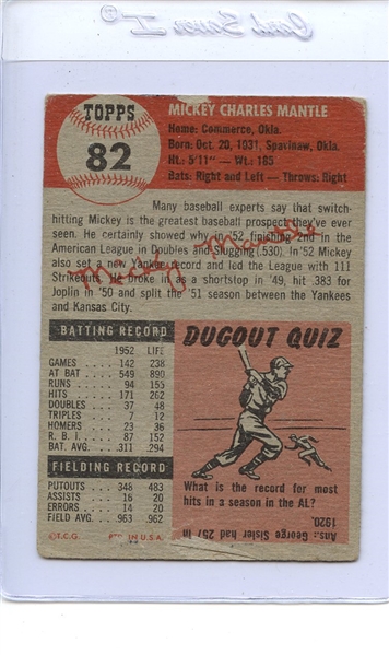 1953 TOPPS 82 MICKEY MANTLE POOR