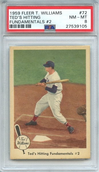 1959 FLEER TED WILLIAMS 72 TED'S HITTING FUNDAMENTALS #2 PSA NM-MT 8