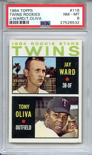 1964 TOPPS 116 TWINS ROOKIES J.WARD/T.OLIVA PSA NM-MT 8