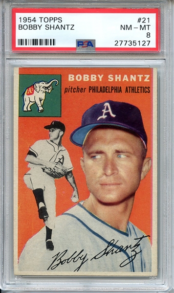 1954 TOPPS 21 BOBBY SHANTZ PSA NM-MT 8