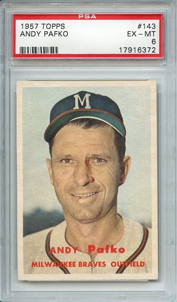 1957 TOPPS 143 ANDY PAFKO PSA EX-MT 6