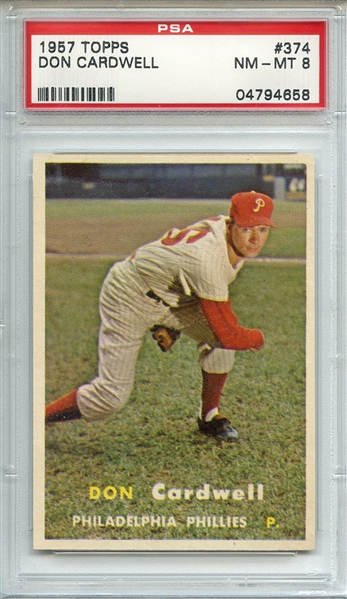 1957 TOPPS 374 DON CARDWELL PSA NM-MT 8