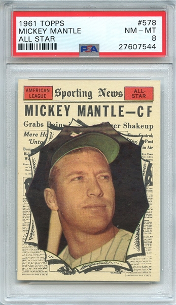 1961 TOPPS 578 MICKEY MANTLE ALL STAR PSA NM-MT 8