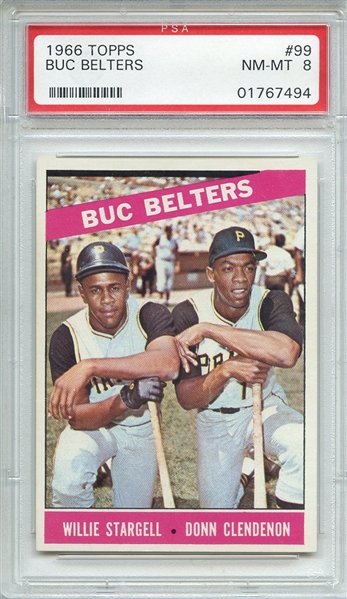 1966 TOPPS 99 BUC BELTERS W.STARGELL/D.CLENDENON PSA NM-MT 8