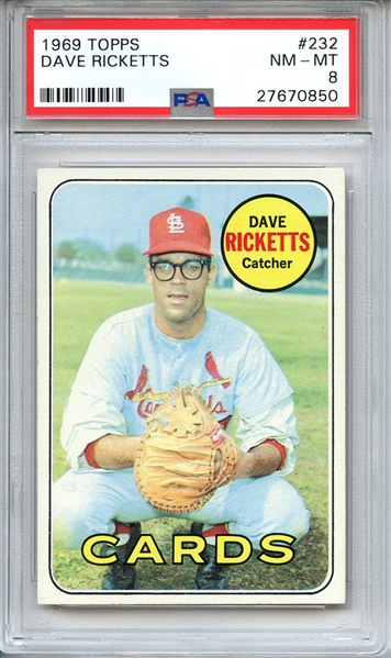 1969 TOPPS 232 DAVE RICKETTS PSA NM-MT 8